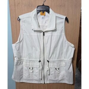 Ruby Rd Petite Size PXL‎ Ladies White Utility Vest Drawstring Pockets Sleeveless